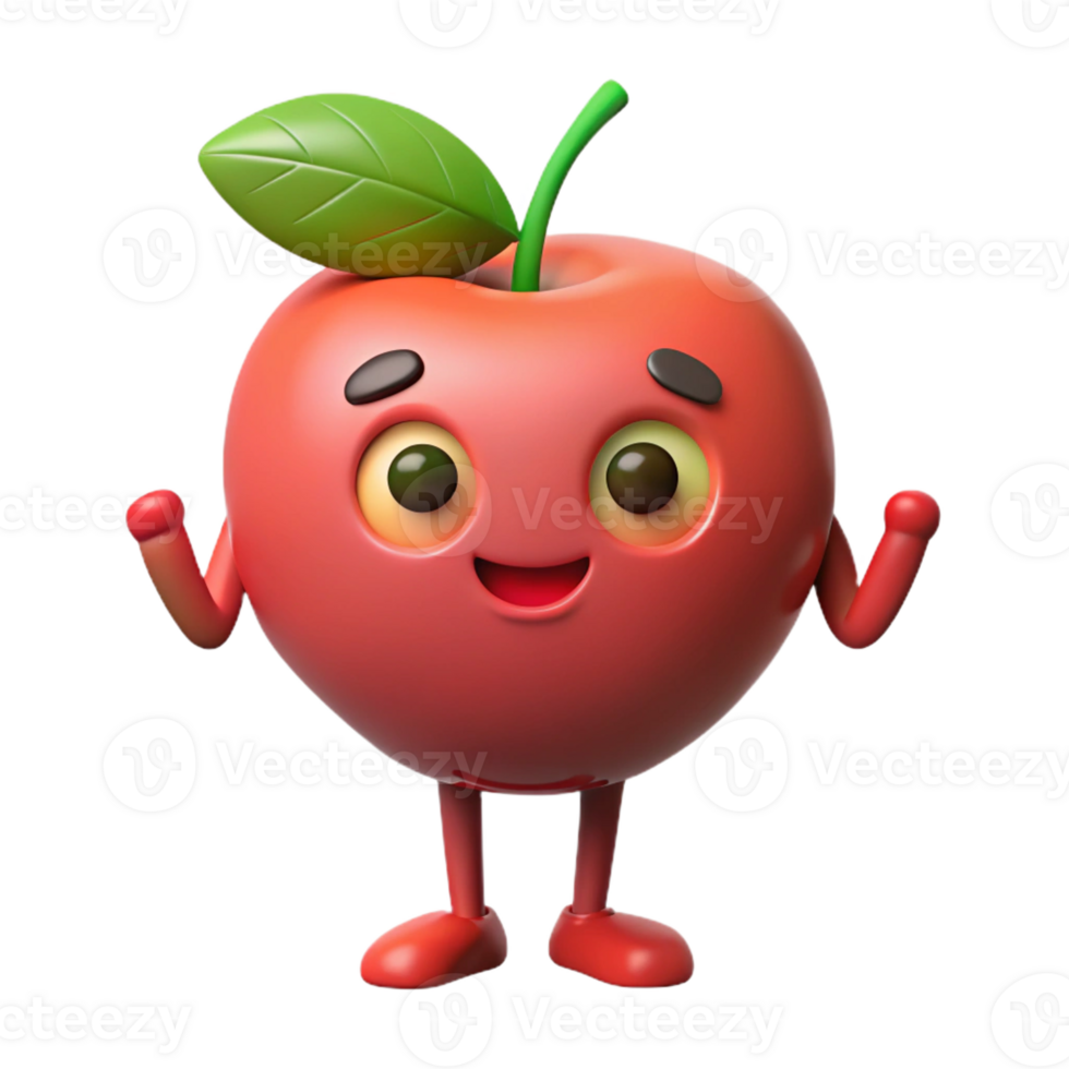 dazzling standout Apple character with leaf and stem. Symmetrical design, flat color, with Scalable Design. png