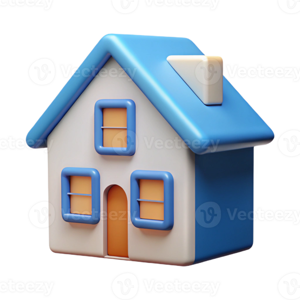 magnificent minimalist House shaped character with square windows, triangular roof. Crisp edges, minimal, flat color with Scalable Design. 4K png