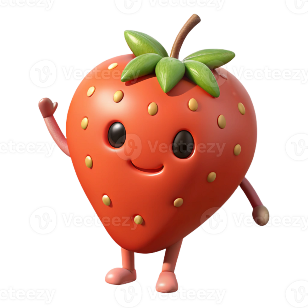 hypnotic reflective surreal Strawberry character with simple seeds. Clean lines, flat color, with Scalable Design. precision png
