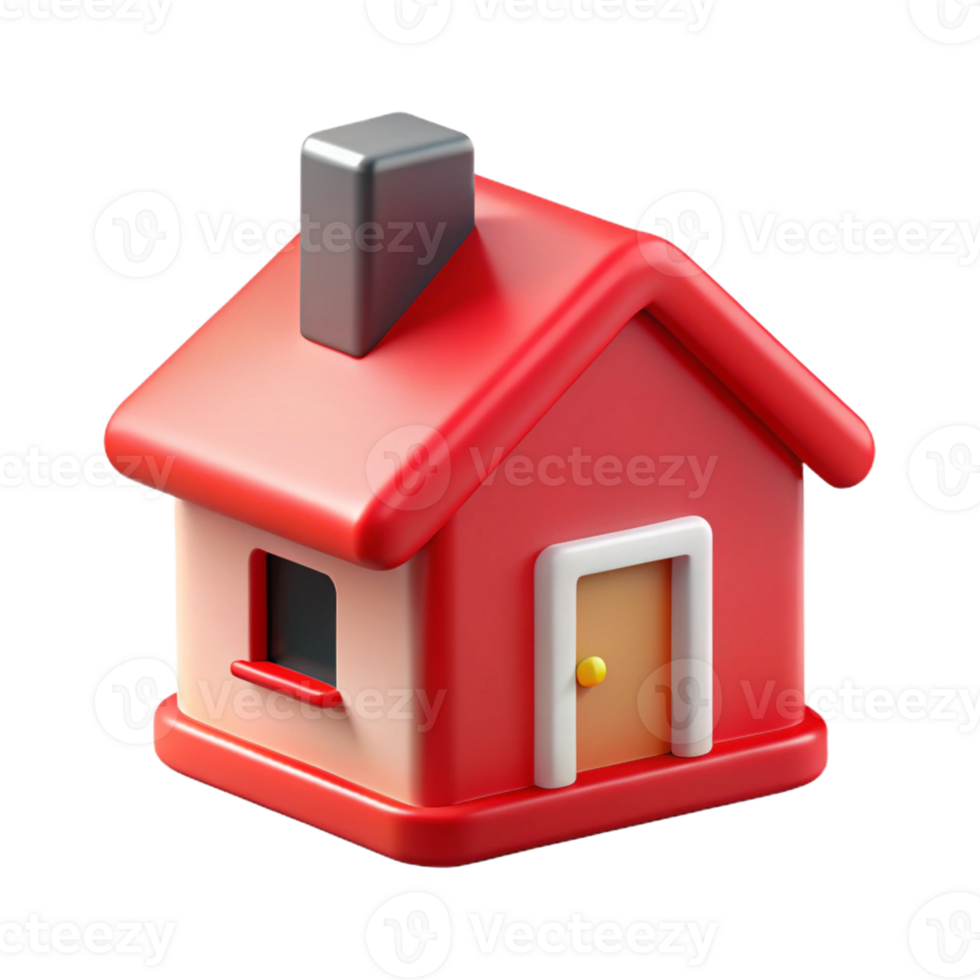 iconic bohemian Crisp edges house icon with a chimney, minimal design, flat red color with Scalable Design. high quality png