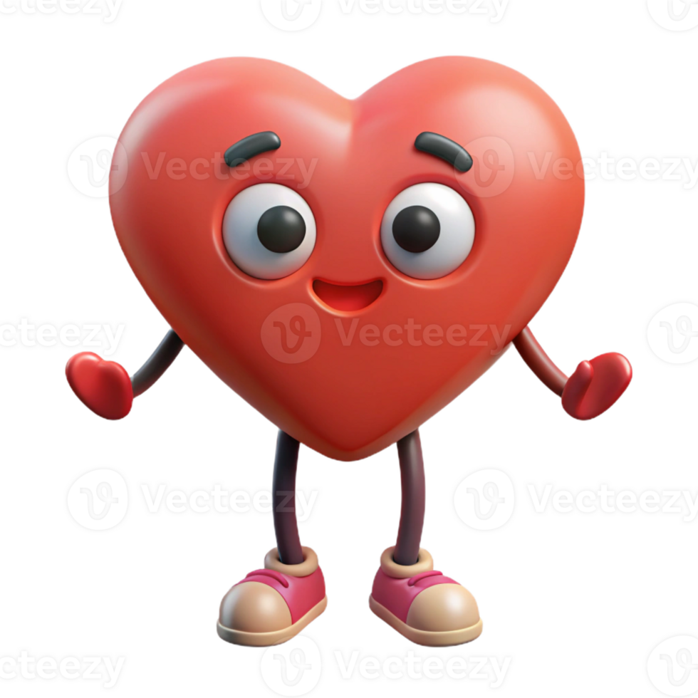 exquisite artistic Heart-shaped character with small legs and arms. Symmetrical design, flat color, clean lines with Scalable Design. ultra HD png