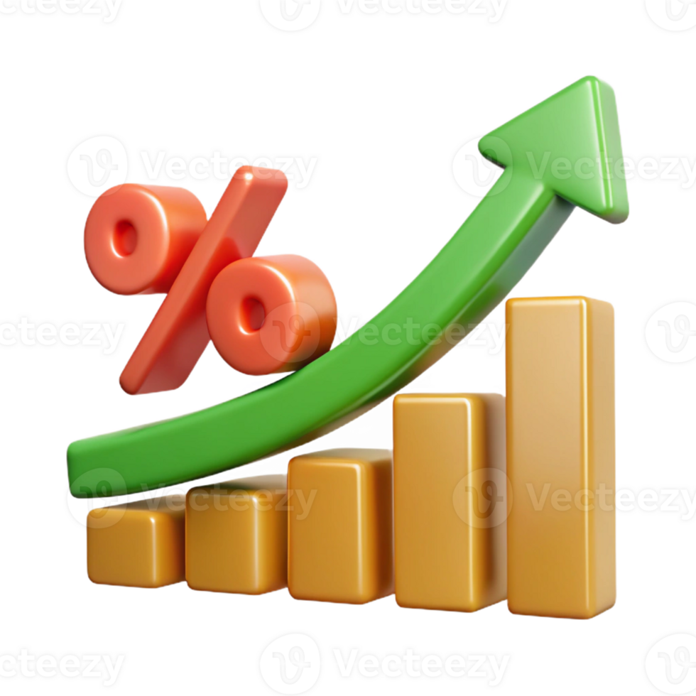 gorgeous geometric Upward trending arrow chart with percentage markers. Crisp edges, single-weight stroke, with Scalable Design. 8K png