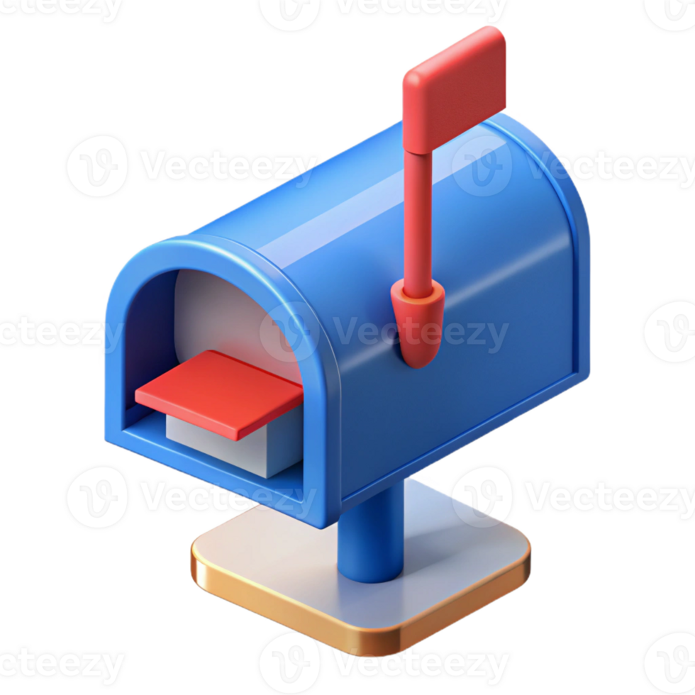 inspired gothic Isometric mailbox with clean lines and a red flag with Scalable Design. expertly shot png