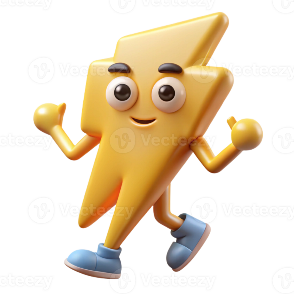 majestoso aclamado relâmpago parafuso personagem com braços e pernas. fresco arestas, peso único AVC, limpar \ limpo linhas com escalável Projeto. png