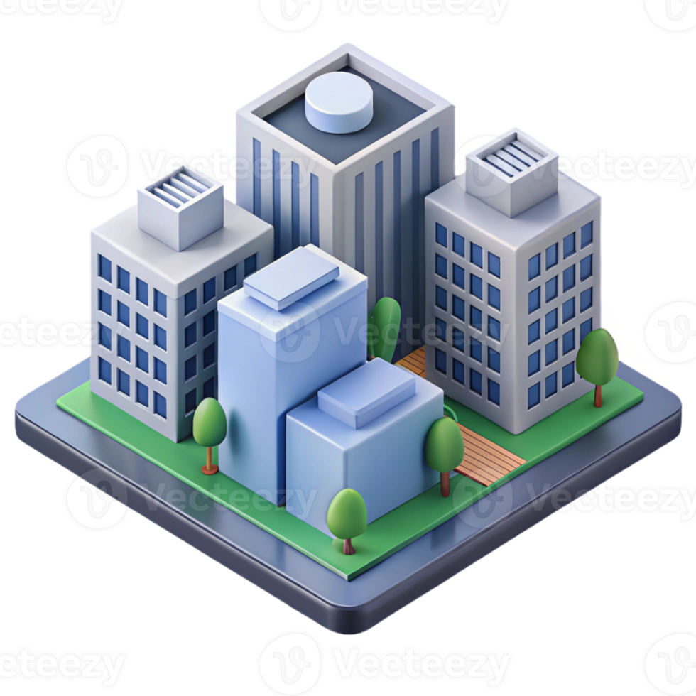 serene bold modern Isometric city block with simplified buildings. Crisp edges, single-weight stroke with Scalable Design. precision png
