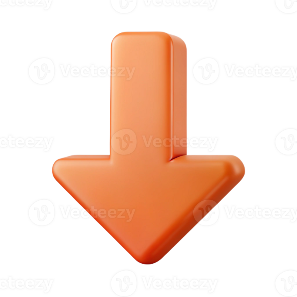 reflective picturesque Arrow pointing down, clean lines, single-weight stroke. Flat color, with Scalable Design. studio quality png