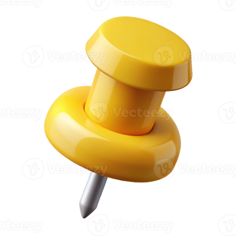 intense hypnotic Isometric pushpin, flat yellow color, crisp edges, symmetrical with Scalable Design. museum quality png