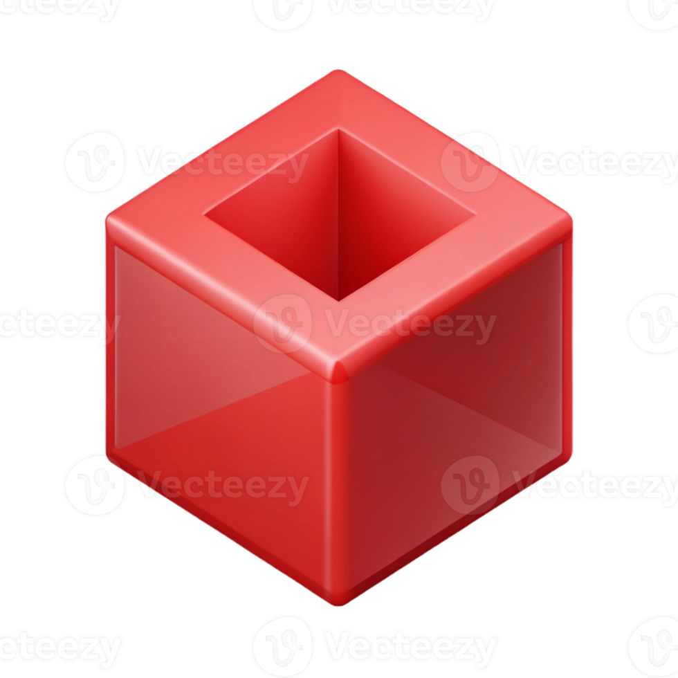 exquisite playful abstract Isometric cube with clean lines, flat red color, crisp edges with Scalable Design. masterfully captured png