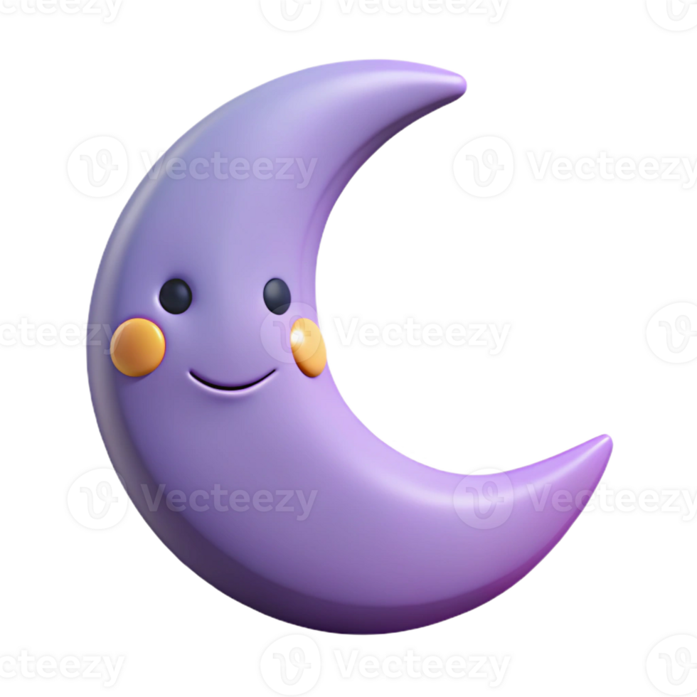 intense dazzling Smiling crescent moon character with pointed tips. Clean lines, flat color, minimal design with Scalable Design. high resolution png