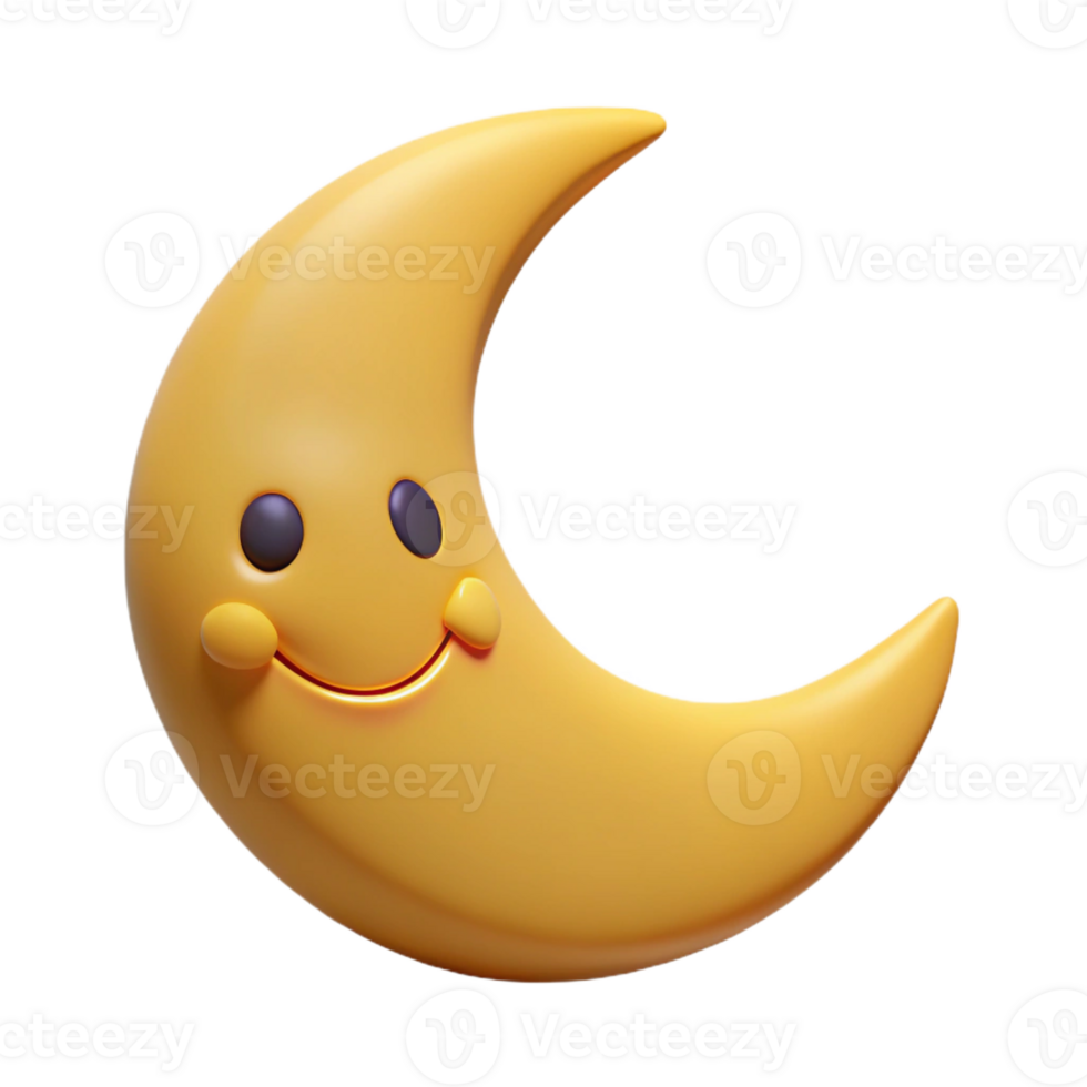 reflective alluring Smiling crescent moon character with pointed tips. Clean lines, flat color, minimal design with Scalable Design. crisp png