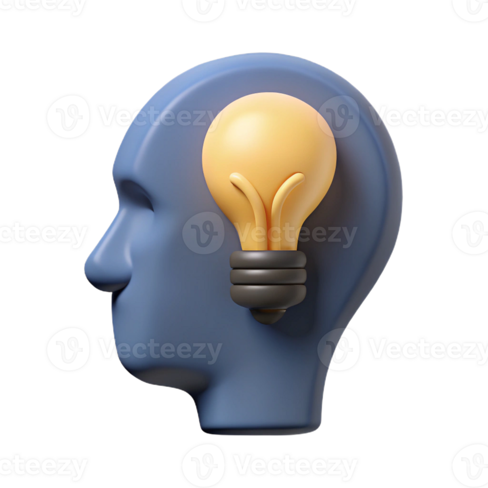 exemplary classic Human head silhouette with a lightbulb inside. Minimal design, flat color, single-weight stroke with Scalable Design. perfect clarity png
