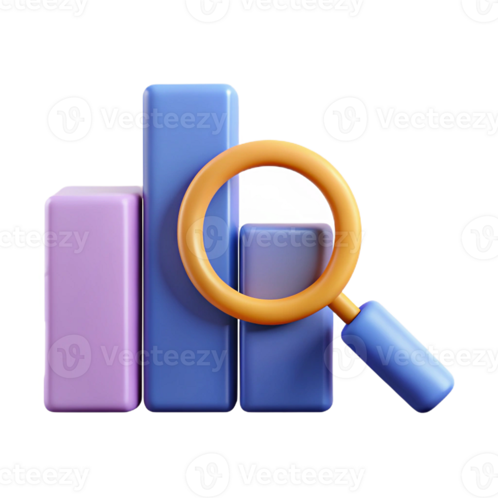 immaculate retro Magnifying glass icon over a bar graph. Clean lines, minimal design, with Scalable Design. artisan png