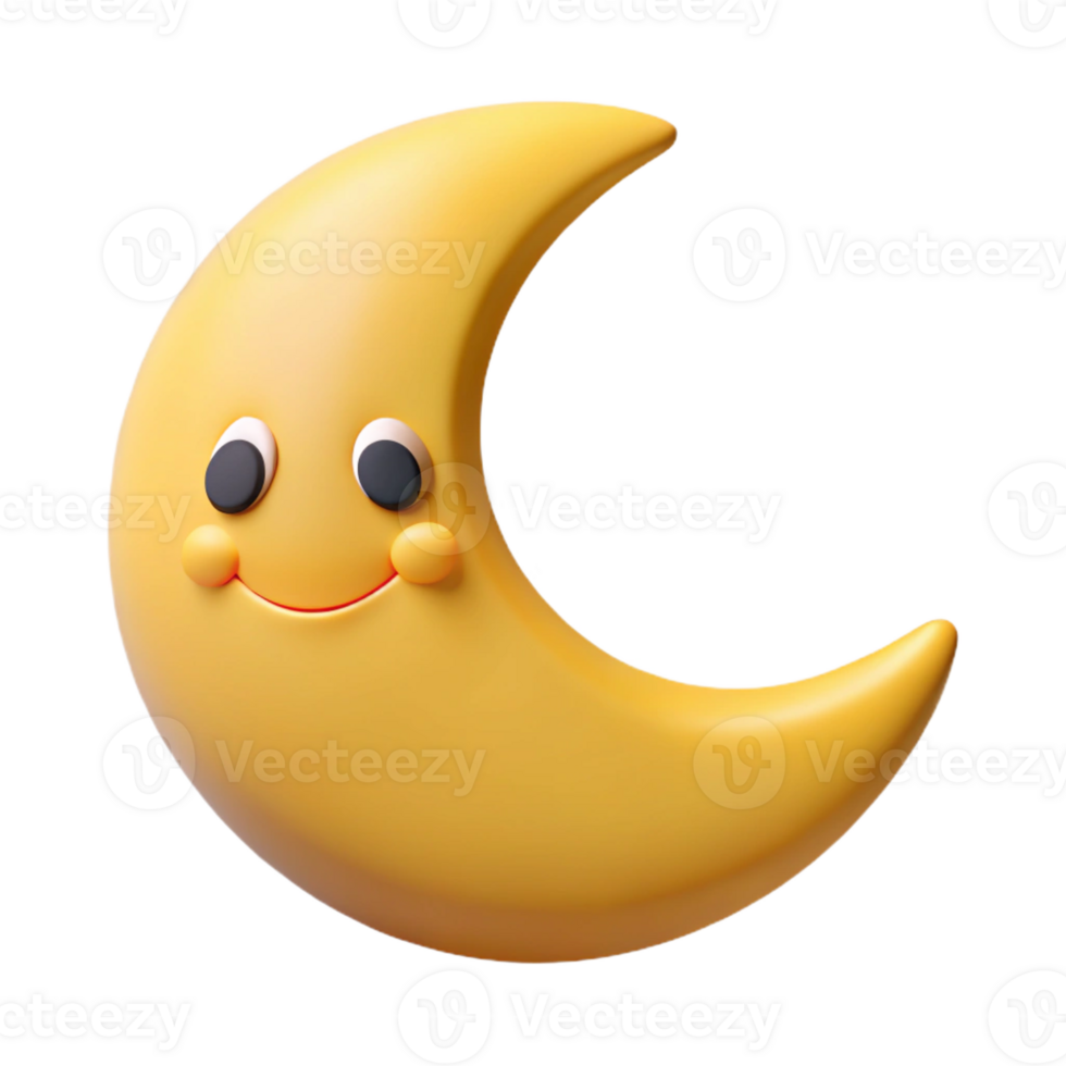 unparalleled modern Smiling crescent moon character with pointed tips. Clean lines, flat color, minimal design with Scalable Design. crisp png