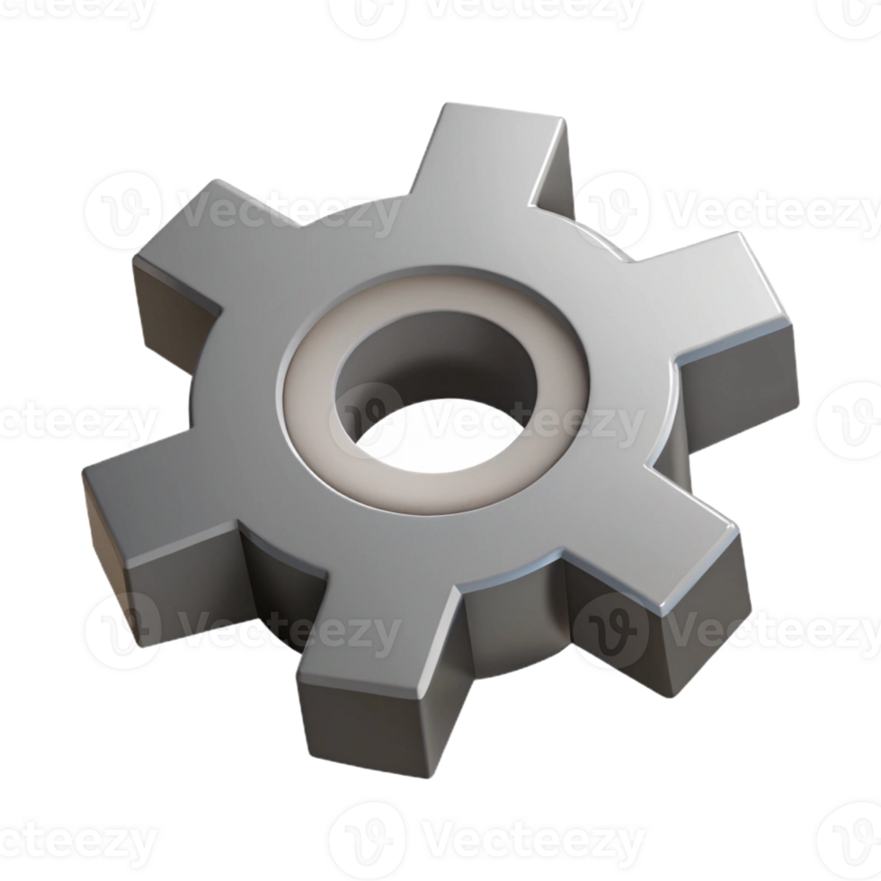 quintessential geometric Isometric gear, flat grey color, crisp edges, symmetrical with Scalable Design. detailed png