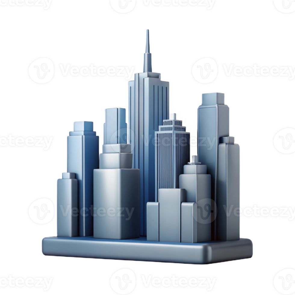 hypnotic industrial Silhouette of a skyscraper city skyline. Clean lines, flat color, with Scalable Design. authentic png