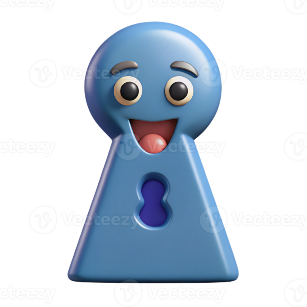 hypnotic avant-garde Keyhole-shaped character with a surprised expression. Flat color, crisp edges, symmetrical with Scalable Design. museum quality png