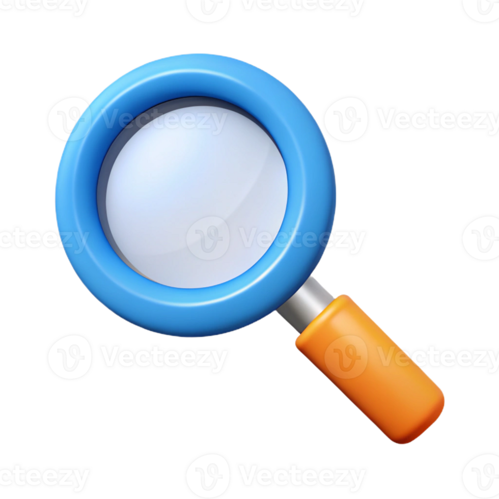 stunning organic Magnifying glass icon symbolizing search. Clean lines, flat color, crisp edges with Scalable Design. 8K png