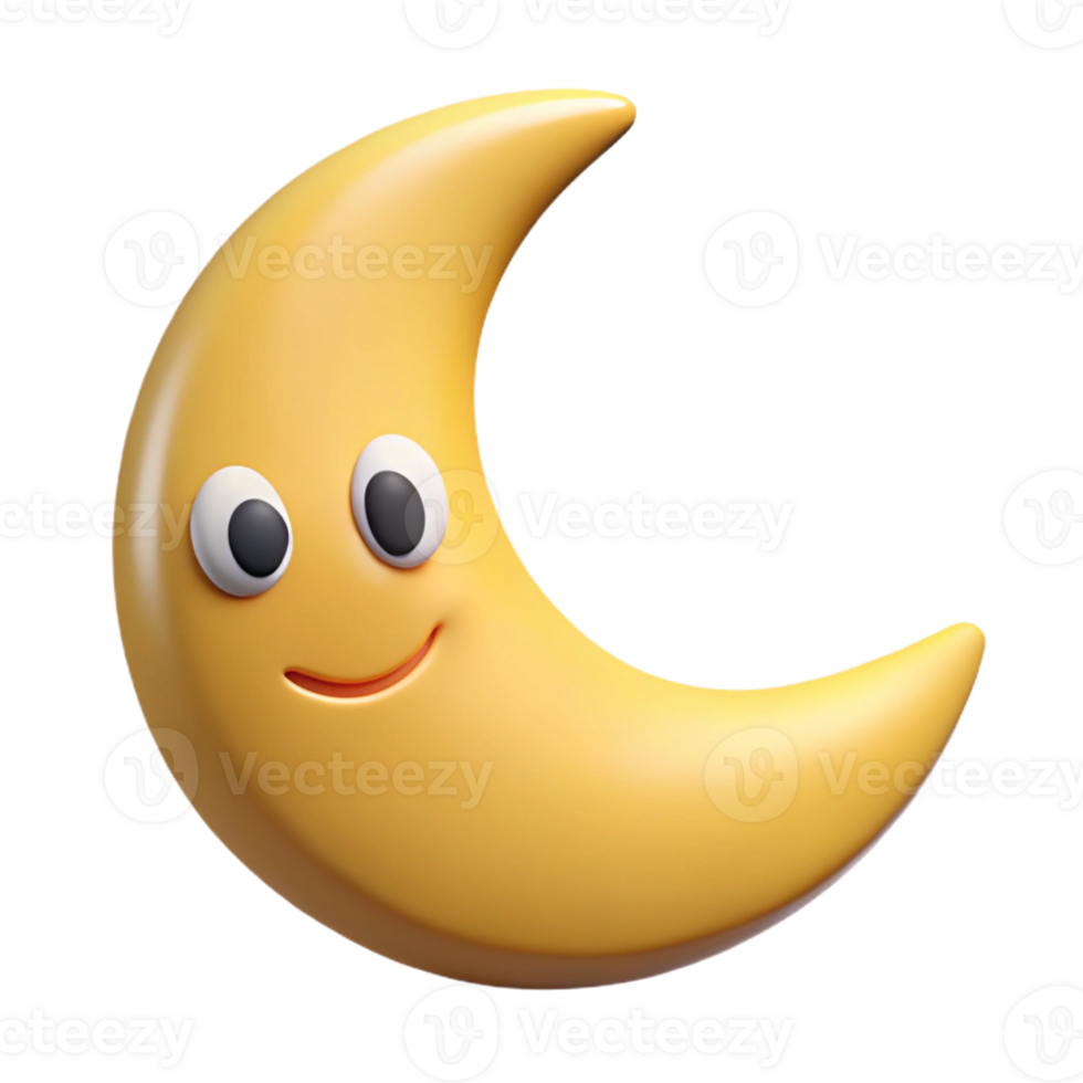 dramatic melancholic minimalist Smiling crescent moon character with pointed tips. Clean lines, flat color, minimal design with Scalable Design. detailed png