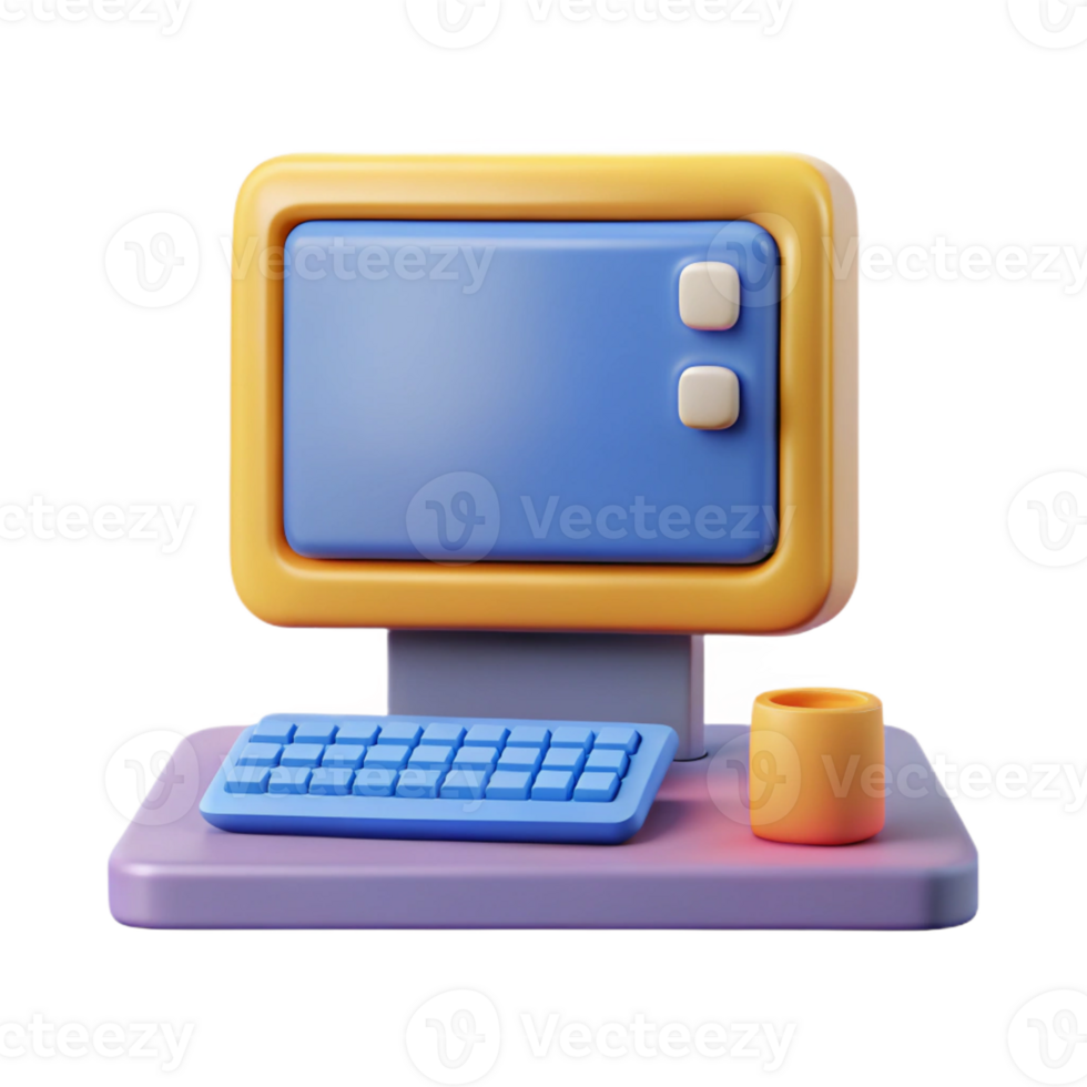 spectacular traditional Computer icon with a monitor and keyboard. Flat color, with Scalable Design. artisan png