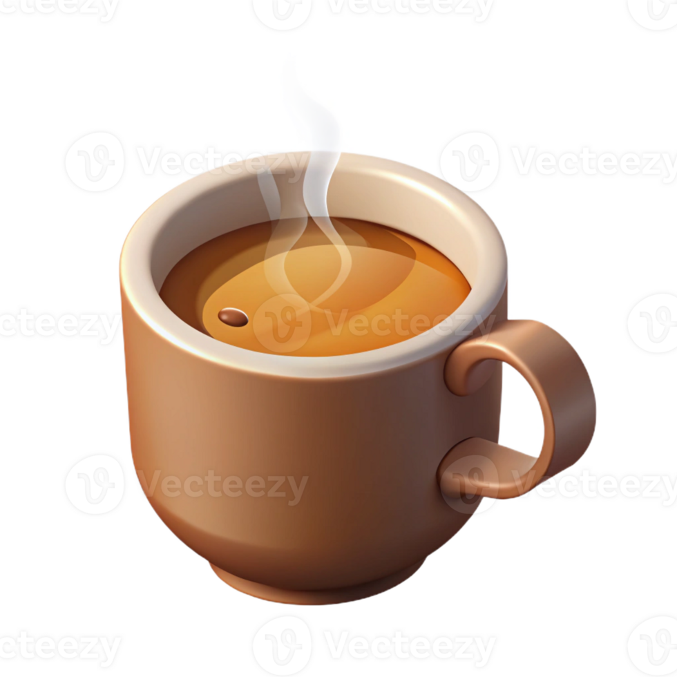 dreamy hypnotic Isometric coffee cup with steam. Flat color, clean lines with Scalable Design. ultra HD png