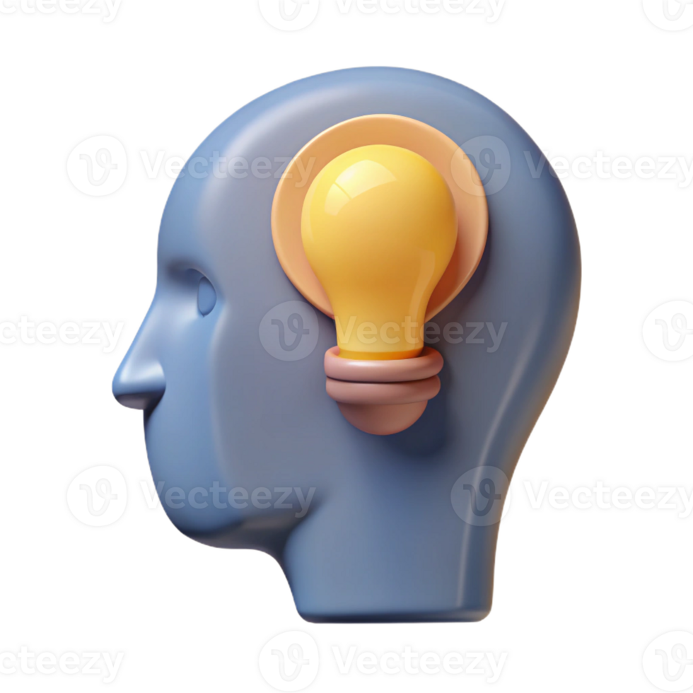 majestic peaceful creative Human head silhouette with a lightbulb inside. Minimal design, flat color, single-weight stroke with Scalable Design. detailed png