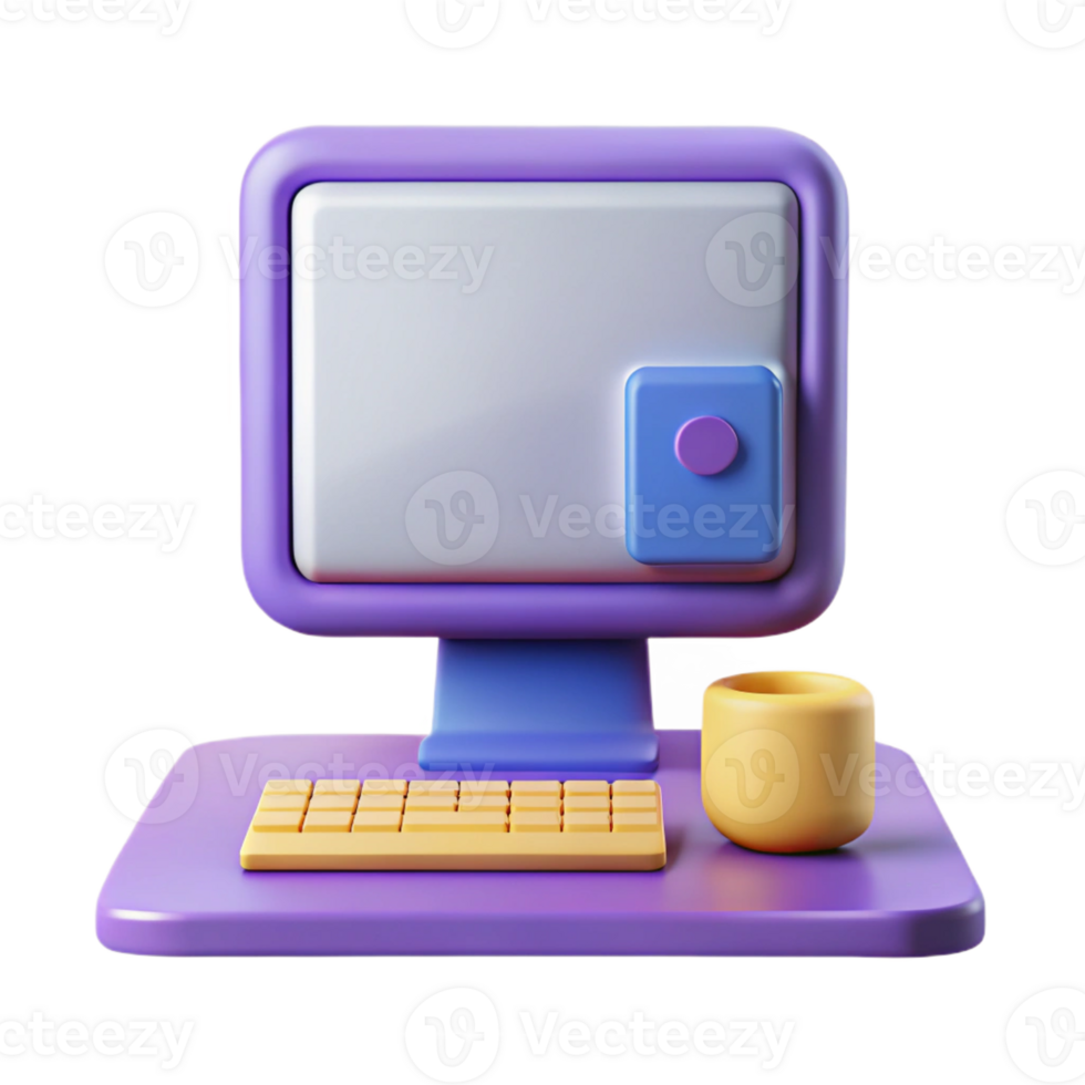 picturesque classic Computer icon with a monitor and keyboard. Flat color, with Scalable Design. 4K png