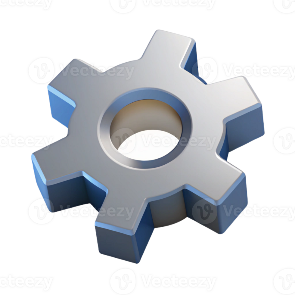 memorable organic Flat color isometric gear, crisp edges, silver with Scalable Design. sharp png