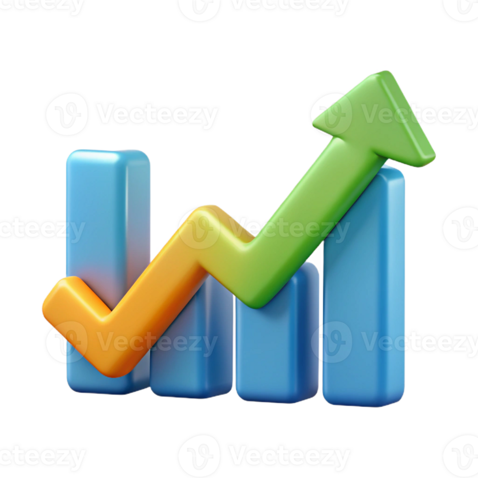 serene surreal Upward trending arrow chart with three data points. Clean lines, flat color, minimal design with Scalable Design. masterfully captured png