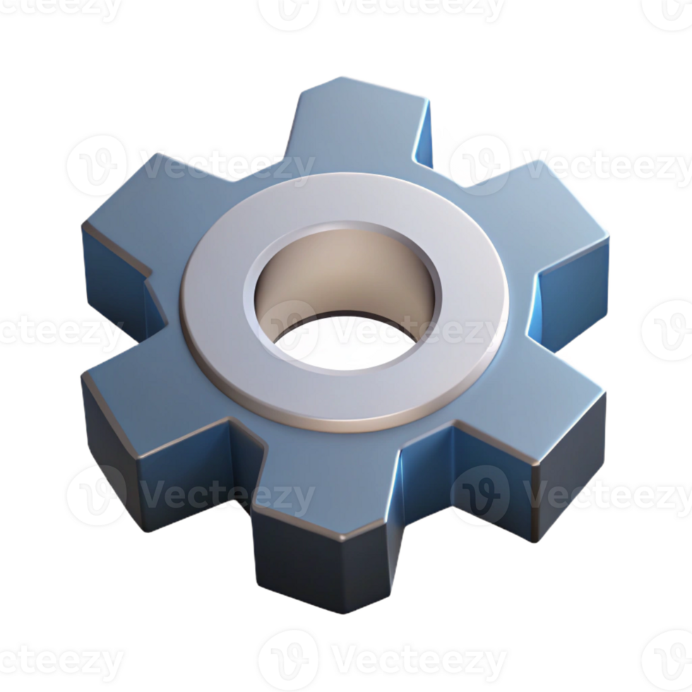 dramatic gorgeous Flat color isometric gear, crisp edges, silver with Scalable Design. expertly shot png