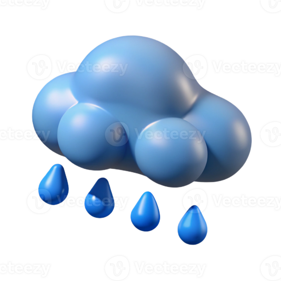 intense splendid Isometric cloud with raindrops. Flat color, clean lines with Scalable Design. studio quality png