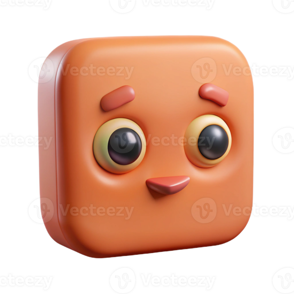 romantic serene Square character with rounded corners and three circular eyes. Crisp edges, single-weight stroke, with Scalable Design. handcrafted png