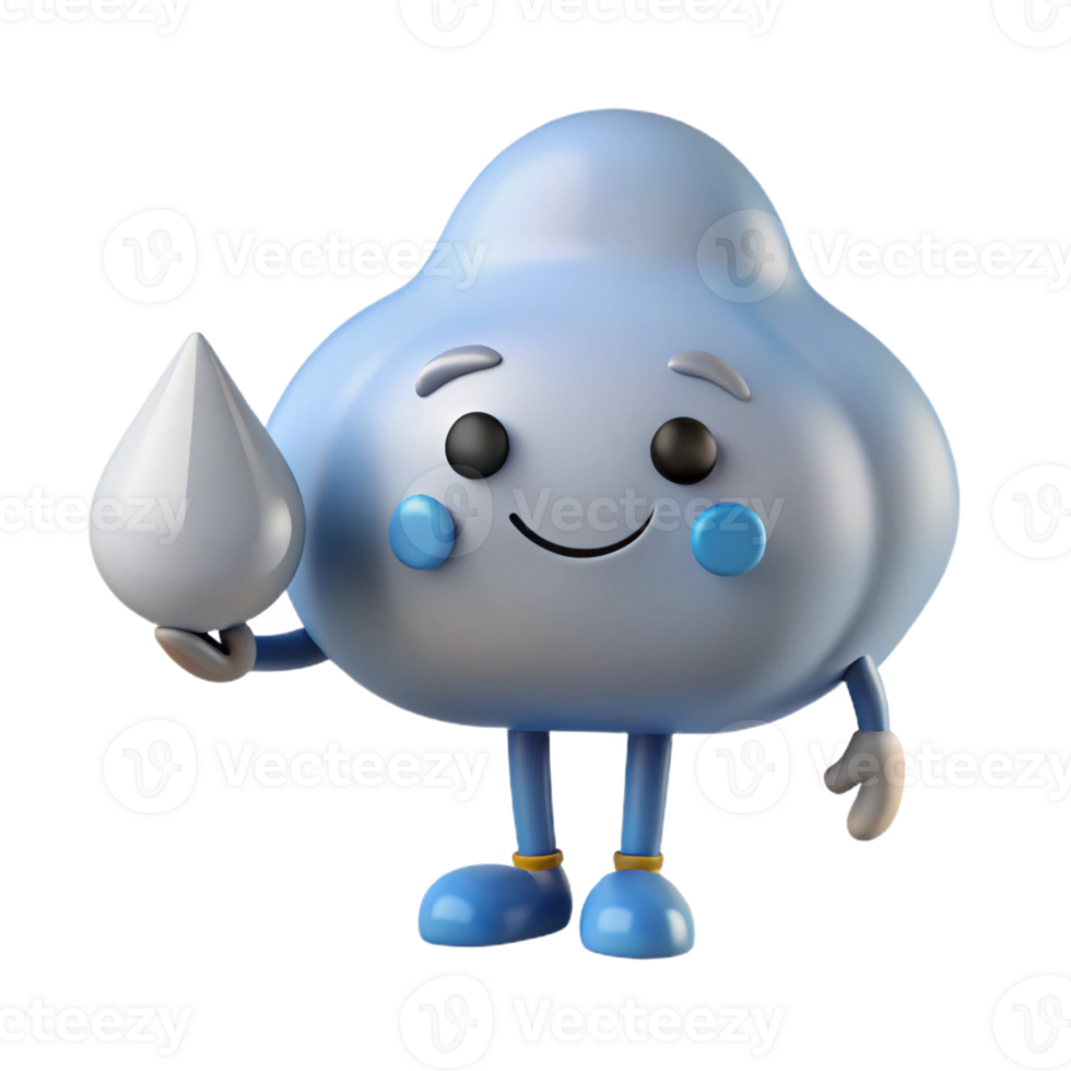 picturesque mid-century Cloud character with a single raindrop. Clean lines, flat color, minimal design with Scalable Design. precision png