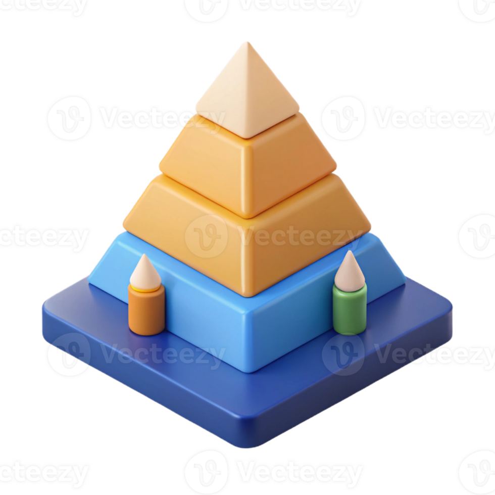 spectacular notable Isometric pyramid chart showing hierarchy. Clean lines, scalable design, flat color with Scalable Design. png