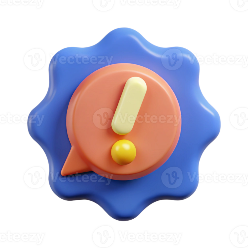 impressive reflective artistic Speech bubble badge with an exclamation mark. Flat color, clean lines, symmetrical with Scalable Design. top-tier png