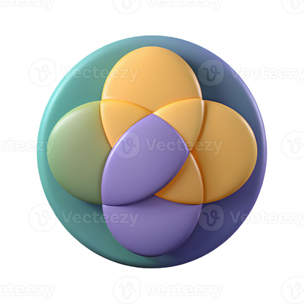 pristine peaceful impressionist Overlapping circles forming a Venn diagram. Single-weight stroke. Geometric with Scalable Design. high quality png