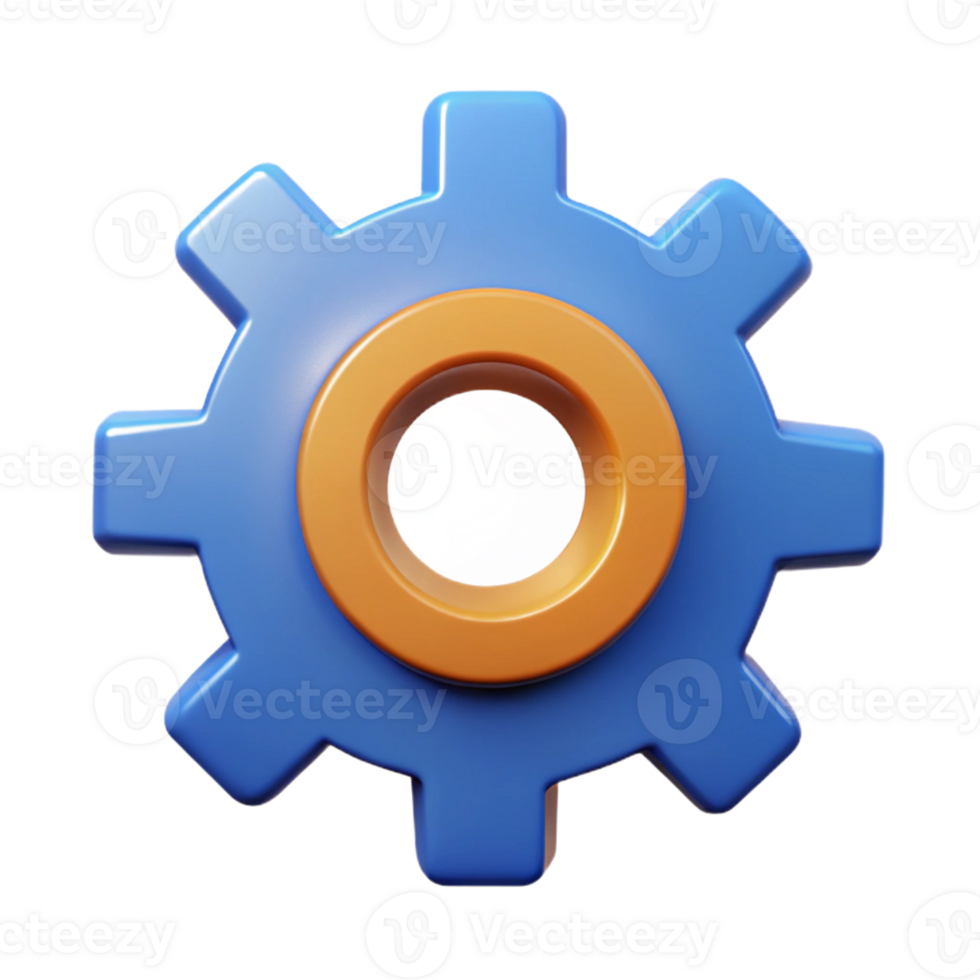 bold spectacular Gear icon with four cogs, clean lines, single-weight stroke. Flat color, with Scalable Design. top-tier png