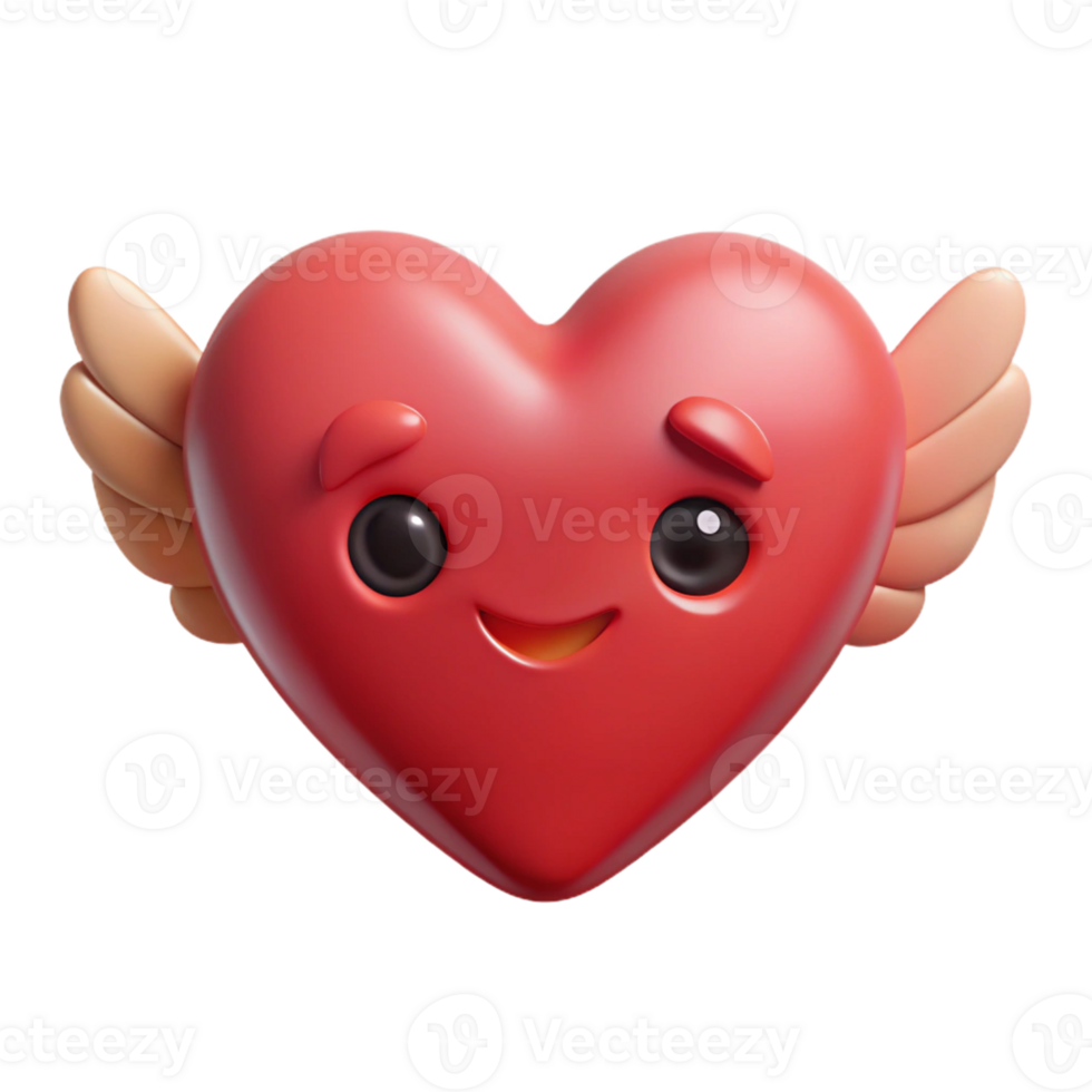 notable tropical Heart-shaped character with small wings and a smiling face. Flat color, crisp edges, clean lines with Scalable Design. gallery standard png