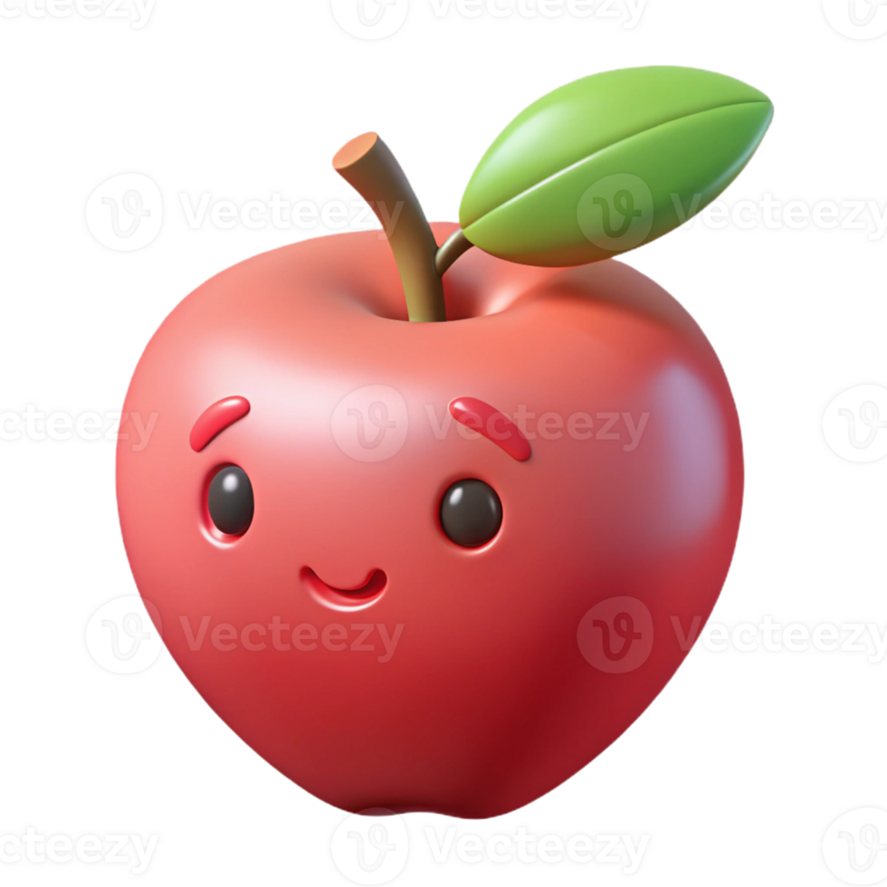 picturesque exemplary Apple character with a leaf and stem. Crisp edges, flat color, minimal with png