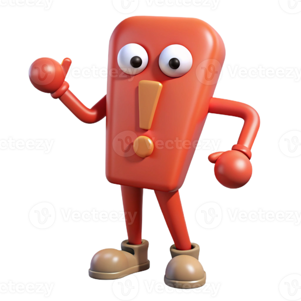 remarkable mid-century Exclamation mark character with tiny feet. Flat color, symmetrical, with Scalable Design. 4K png