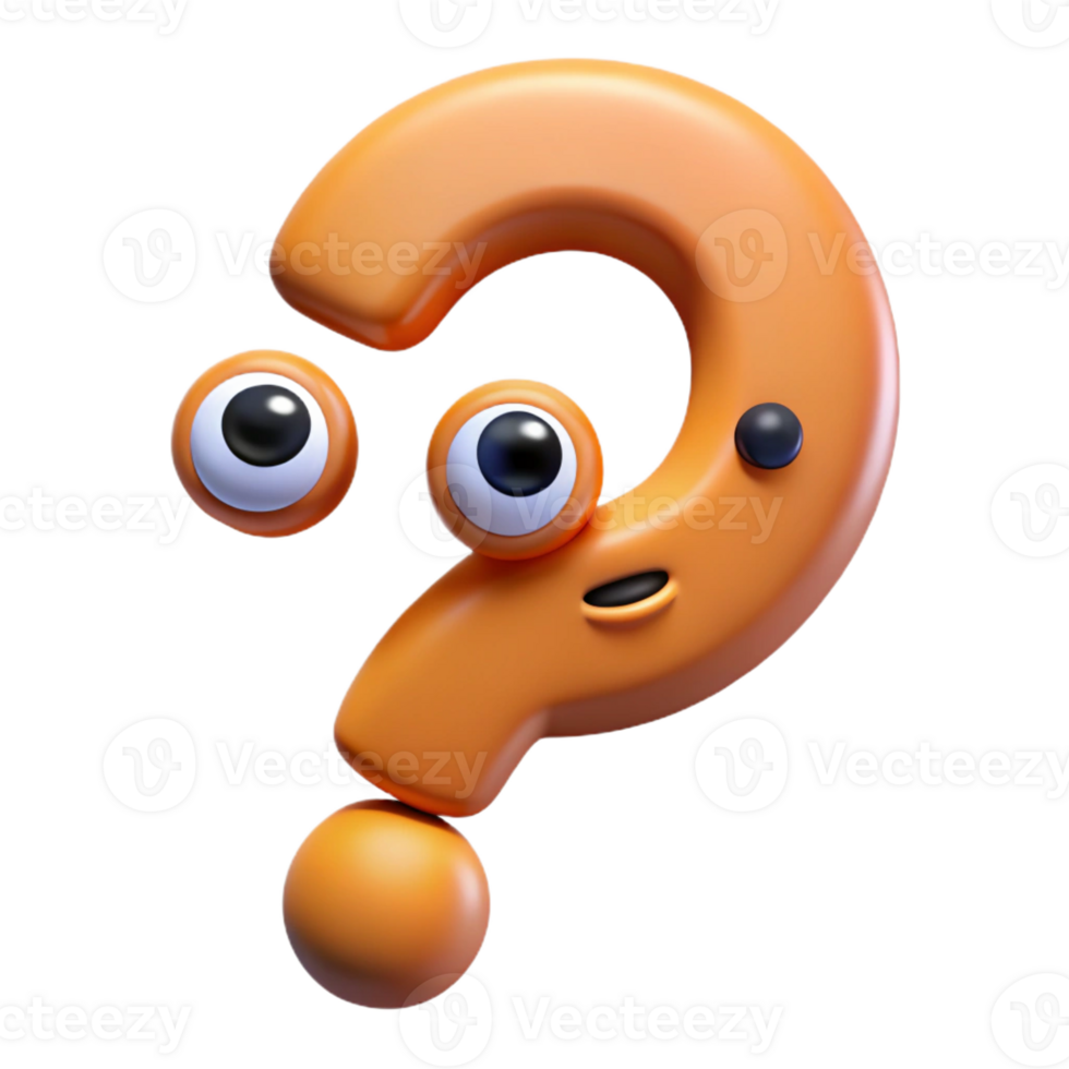 gorgeous surreal Question mark character with a curious expression. Scalable, minimal, symmetrical design with Scalable Design. detailed png