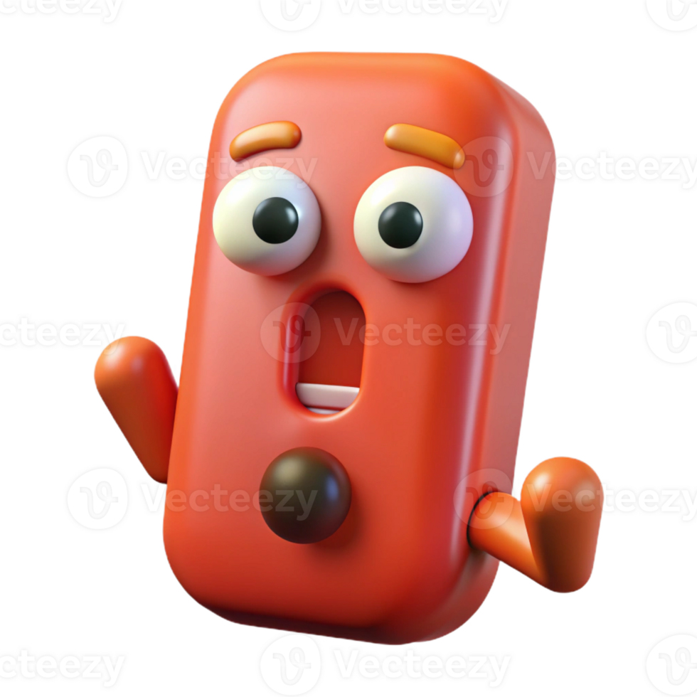 dazzling dreamy retro Exclamation mark character with a surprised expression. Clean lines, flat color, crisp edges with Scalable Design. crisp png