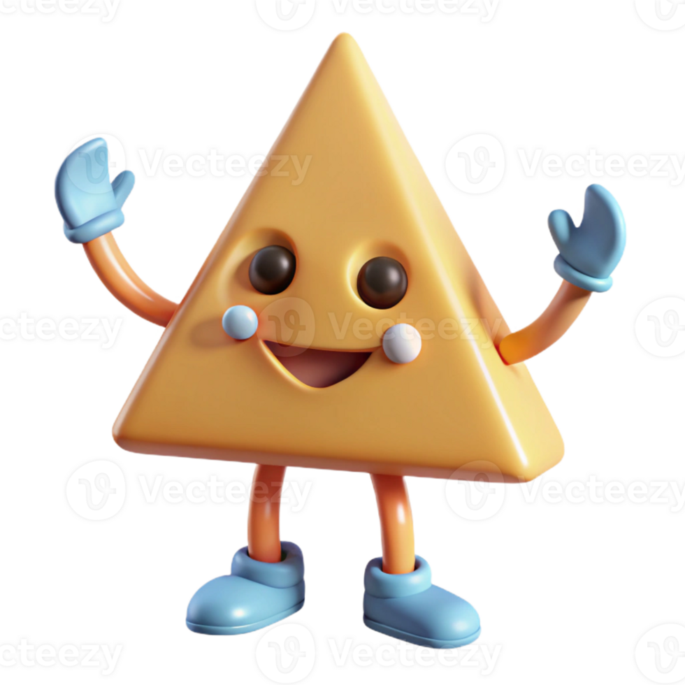 mesmerizing harmonious futuristic Upward-pointing triangle character with thick arms and legs. Flat color, crisp edges, with Scalable Design. crisp png