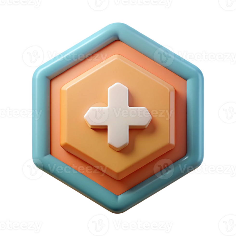 inspired coastal Hexagonal badge with a bold plus sign. Geometric, scalable, clean lines with Scalable Design. high resolution png