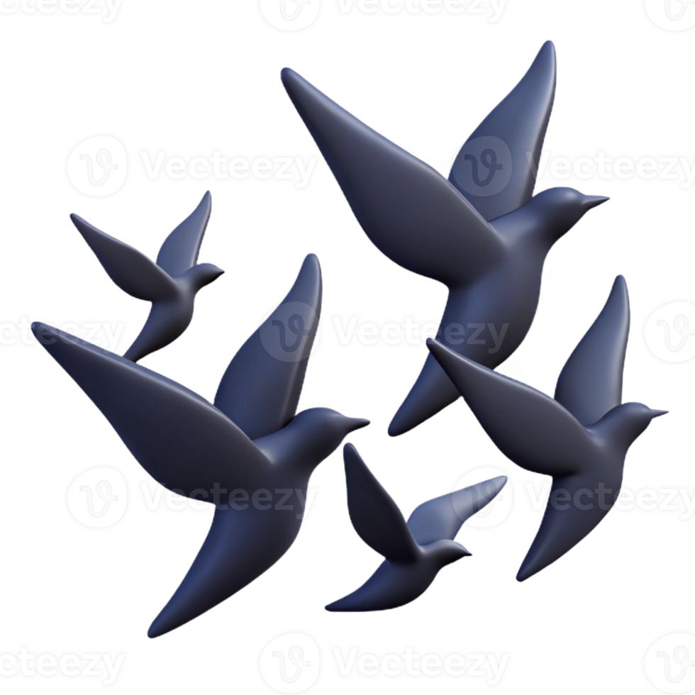 breathtaking passionate baroque Silhouette of a flying bird flock. Crisp edges, flat color, with Scalable Design. detailed png
