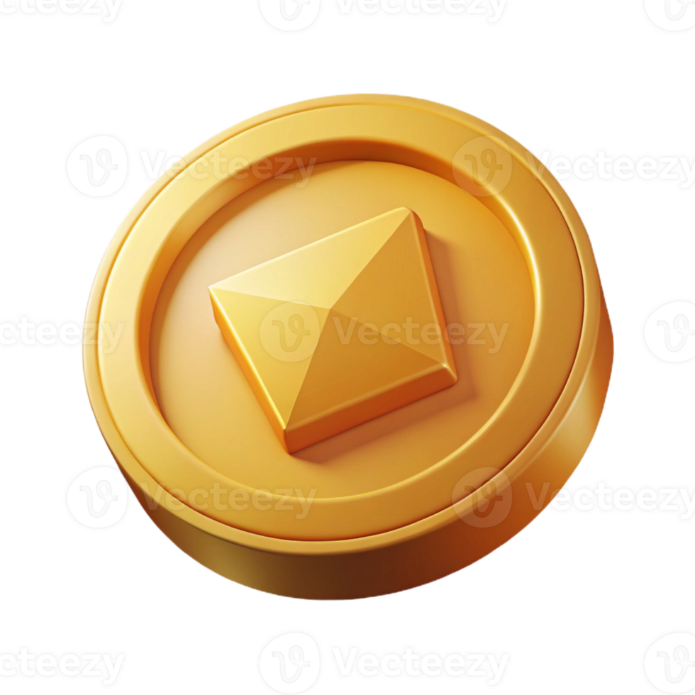 exquisite acclaimed Geometric isometric coin, flat gold, crisp edges with Scalable Design. png