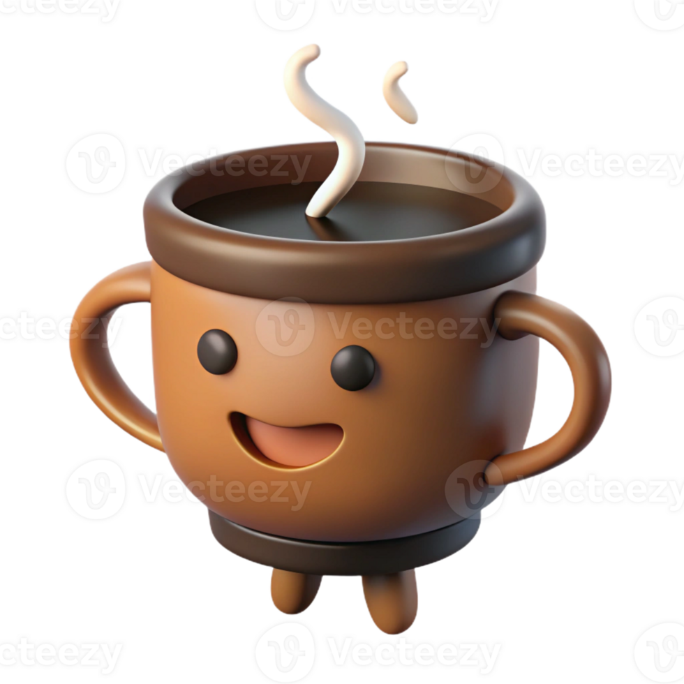 immaculate art deco Smiling coffee cup character with steam. Clean lines, scalable, single-weight stroke with Scalable Design. masterfully captured png
