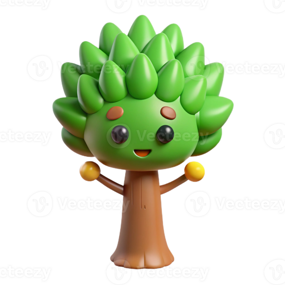 picturesque minimalist Tree character with a circular crown and straight trunk. Clean lines, flat color, symmetrical with Scalable Design. expertly shot png