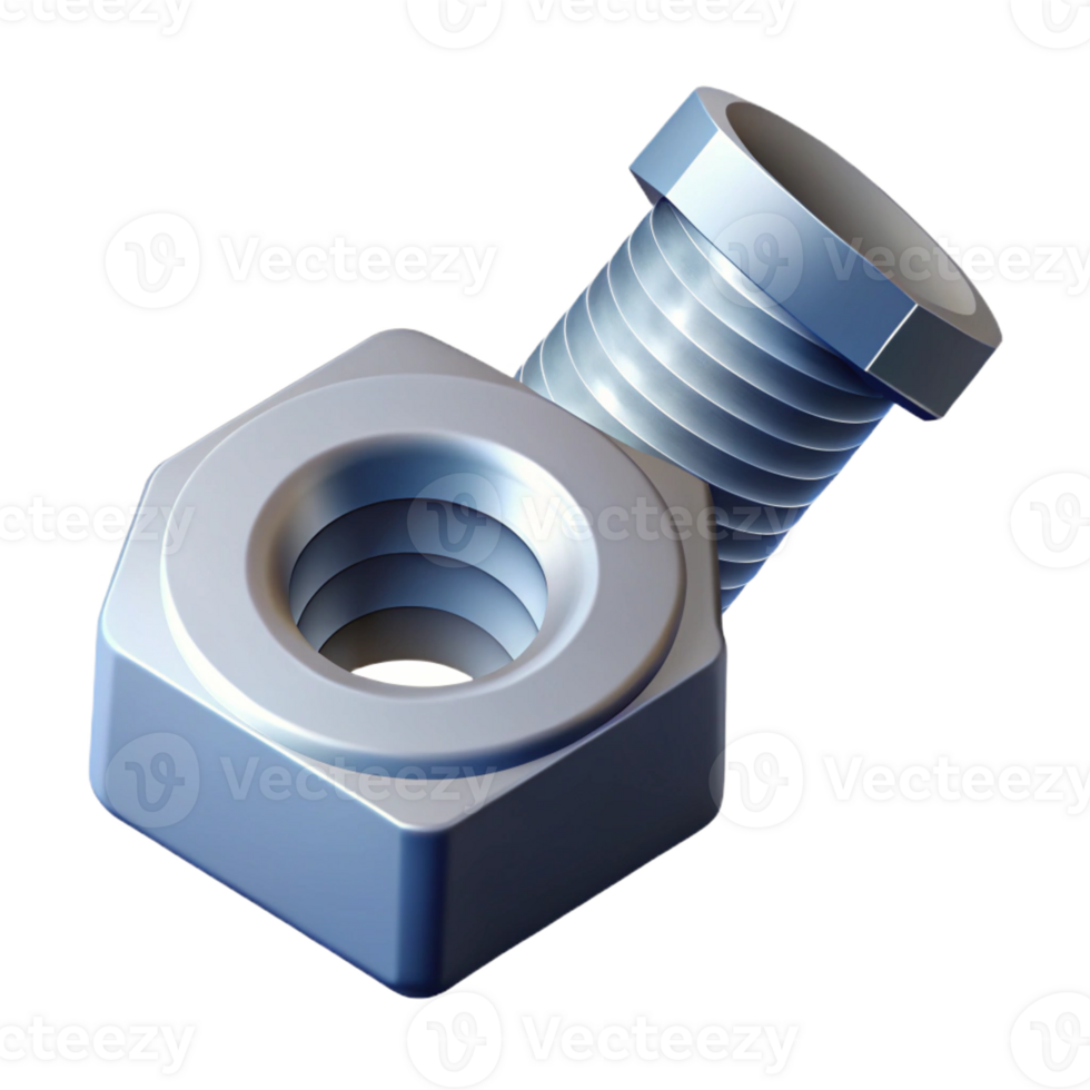 intense striking Isometric nut and bolt, minimal design, flat color, crisp edges with Scalable Design. crisp png
