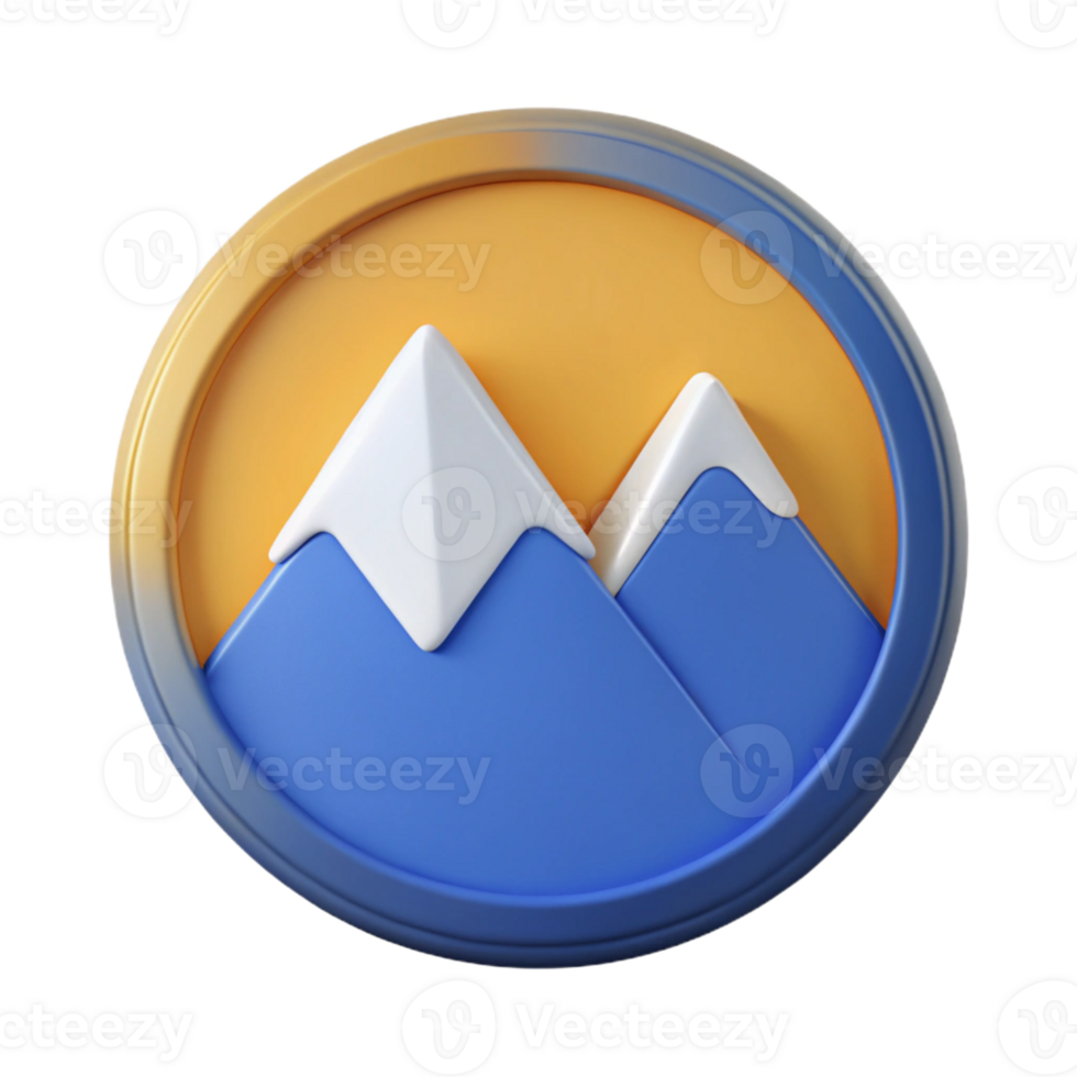 distinctive mid-century Circular badge with a minimalist mountain range silhouette. Flat color, crisp edges with Scalable Design. sharp png