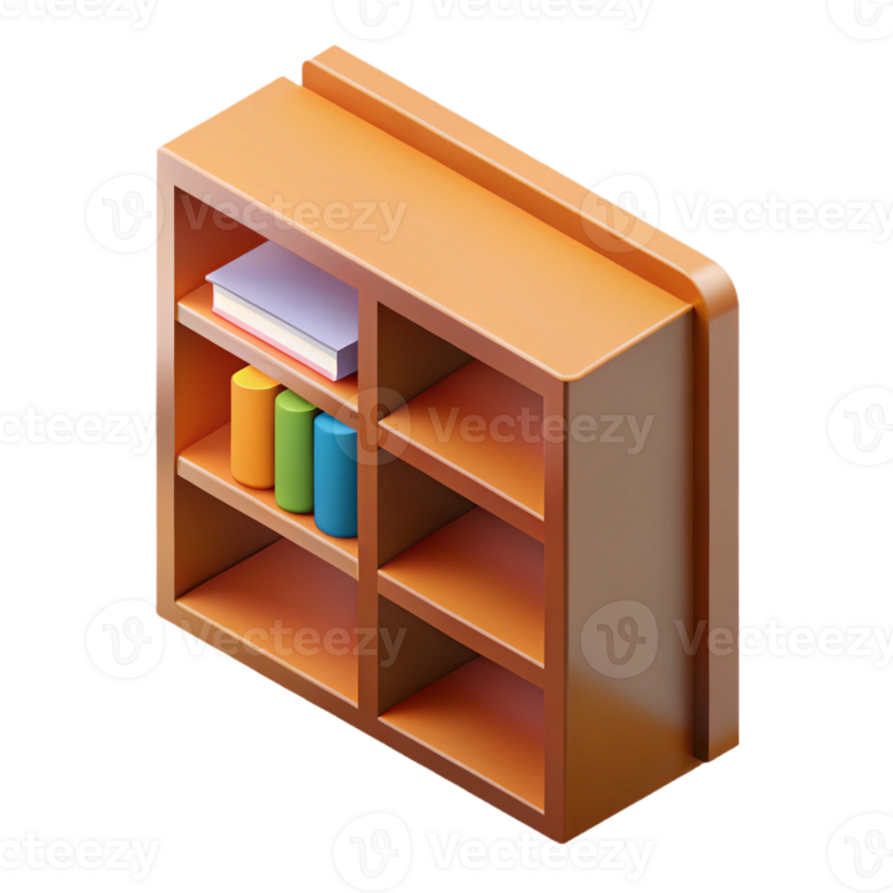 serene contemporary Scalable isometric bookshelf, sharp edges, brown with Scalable Design. crisp png